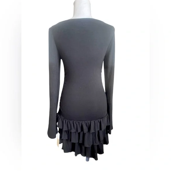 NWT Free People Good Feels Long Sleeve Mini Ruffle Dress Black Sz SMALL festival - Picture 10 of 16
